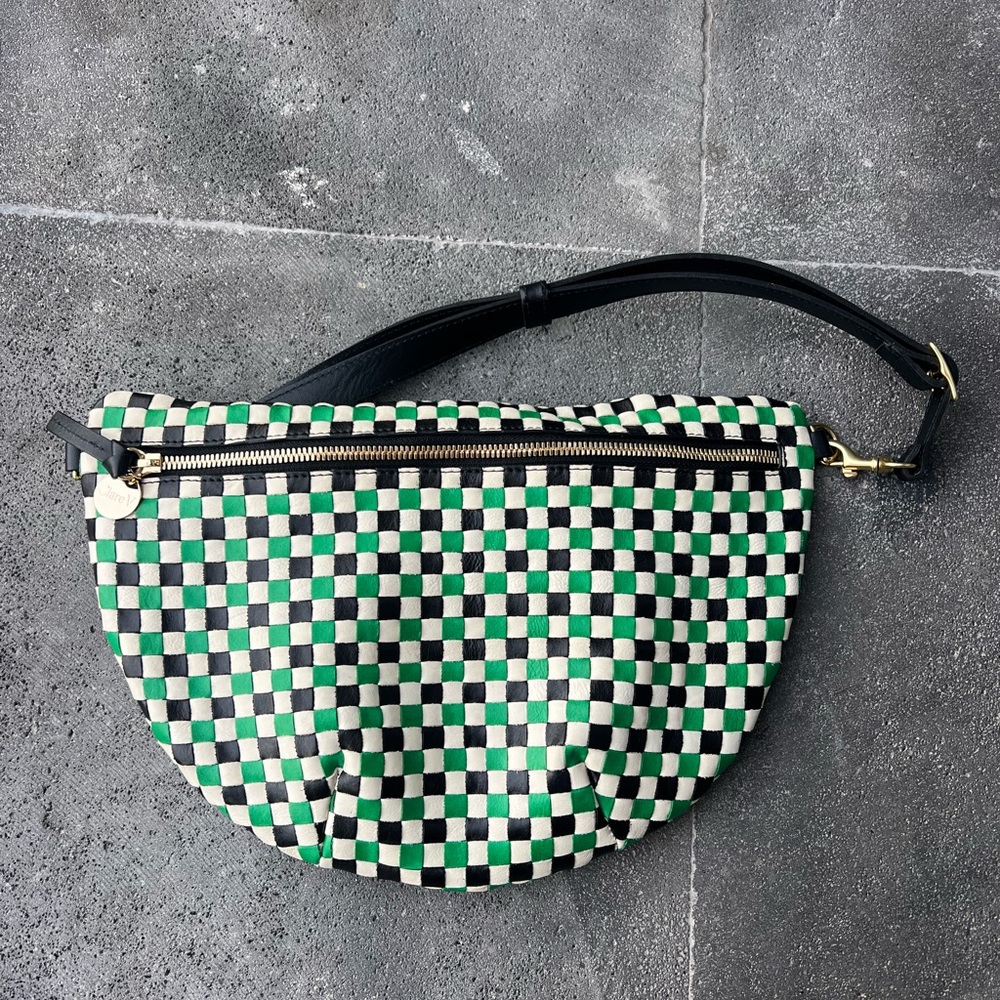 Clare V Green and Black Shoulder Bag with Checkerboard Design